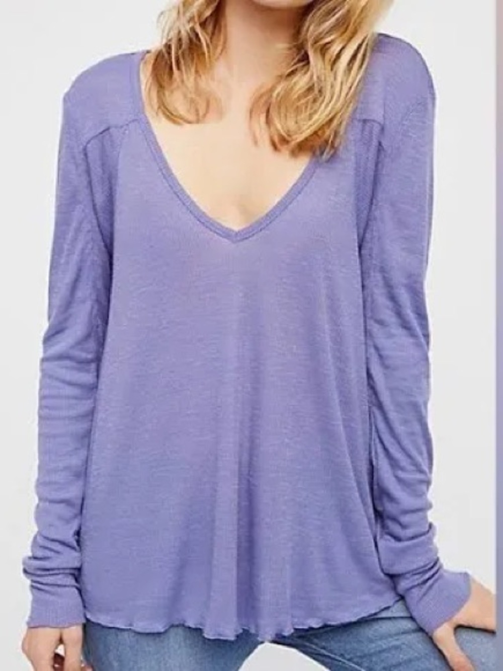 Free people We the free Rock the boat rib Lavender V-Neck Long Sleeve Top S